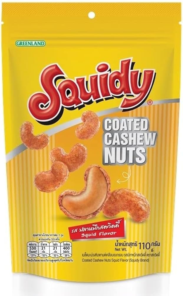 SQUIDY COATED CASHEW NUTS Squid Flavor | Nori Wasabi Flavor 110G